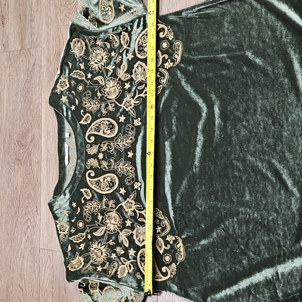 Soft Surroundings Olive Green Velvet Embroidered Tunic - Picture 15 of 16